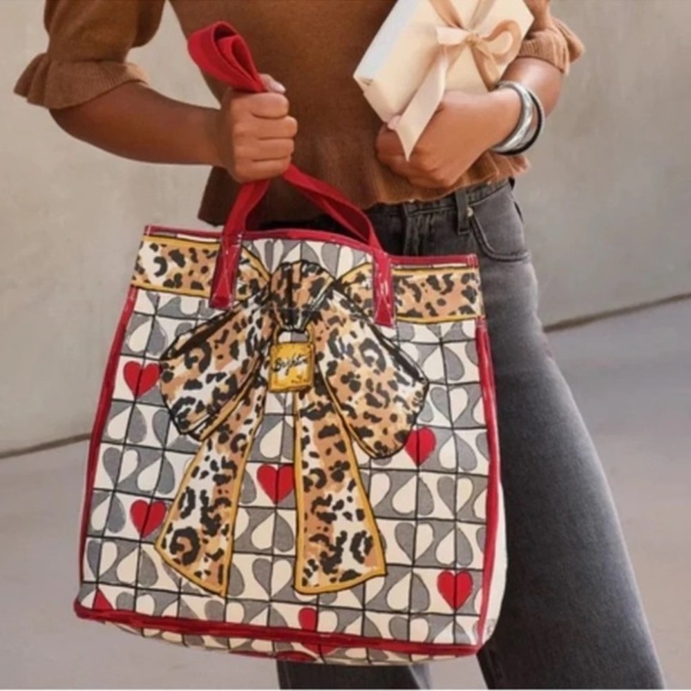 BRIGHTON Wild Love Tote Cat Hearts Animal Print Leopard Purse Canvas Bag